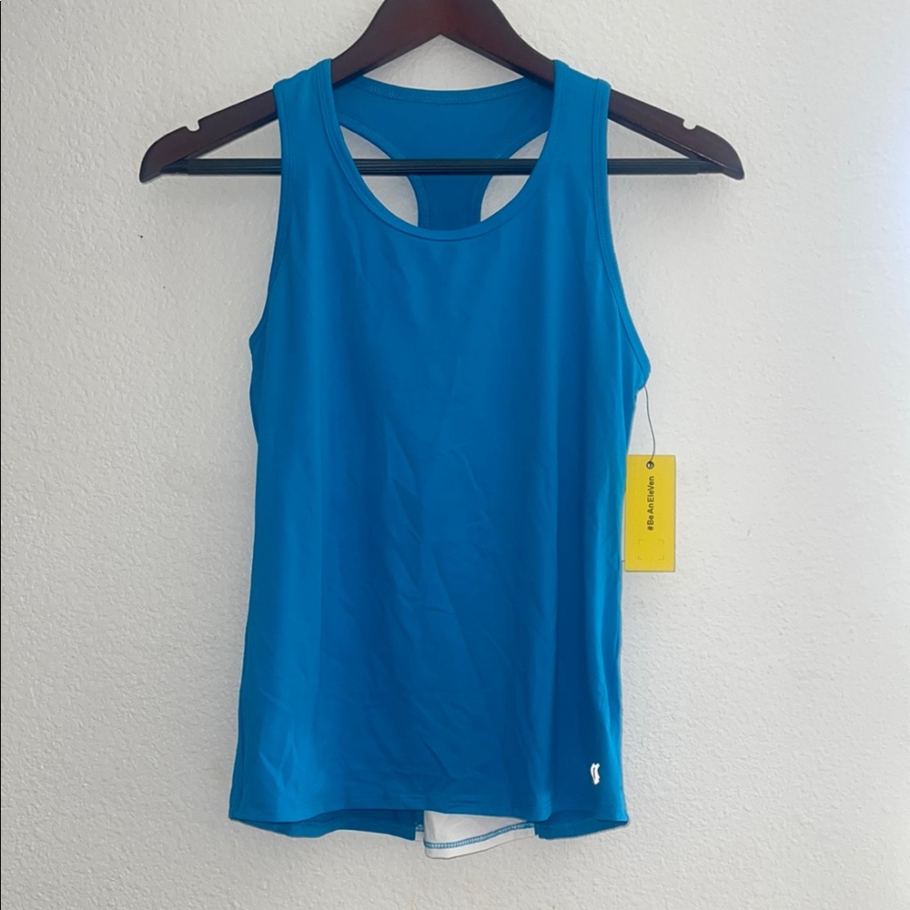 EleVen by Venus Williams Blue Fitted Cut Out Tank Top